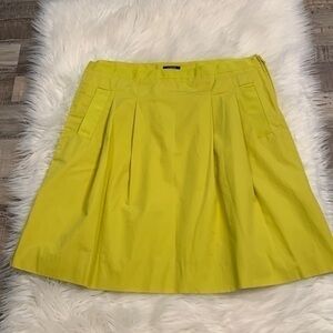 J. Crew pleated A-line side zip skirt chartreuse cotton poplin 6